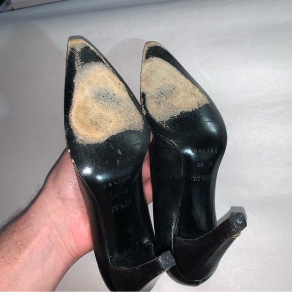 CÉLINE size 36B black calfskin leather PUMPS w/14k gold plated Macadam CHAINLINK - Picture 12 of 12